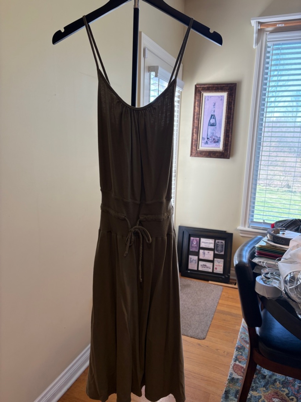 James Perse Olive Green Sleeveless Dress with Drawstring Waist
